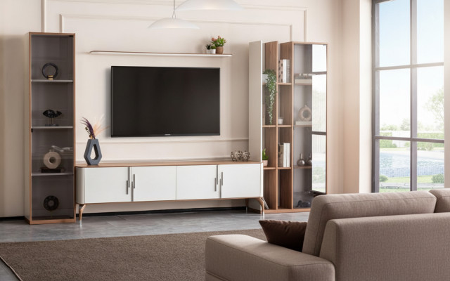 Pokój Dzienny Jednostka ścienna stojak TV Półka Luxury Design Zestaw 4 szt. Nowoczesne Meble Nowość