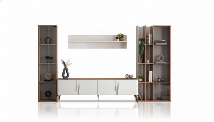 Pokój Dzienny Jednostka ścienna stojak TV Półka Luxury Design Zestaw 4 szt. Nowoczesne Meble Nowość