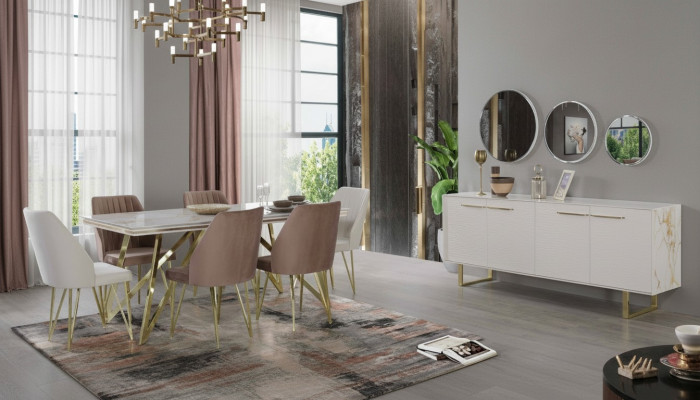 Ekskluzywna jadalnia Meble Designer Stal nierdzewna Ustawić Stół obiadowy Krzesła