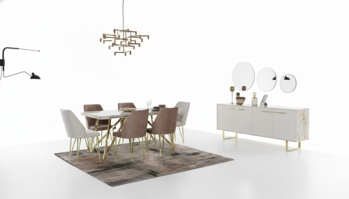 Ekskluzywna jadalnia Meble Designer Stal nierdzewna Ustawić Stół obiadowy Krzesła