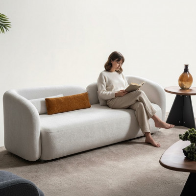 Modern Design Podkładka Biały Siedziba Kanapa 3 miejsce do siedzenia Sofa Sofy Włókienniczy Materiał