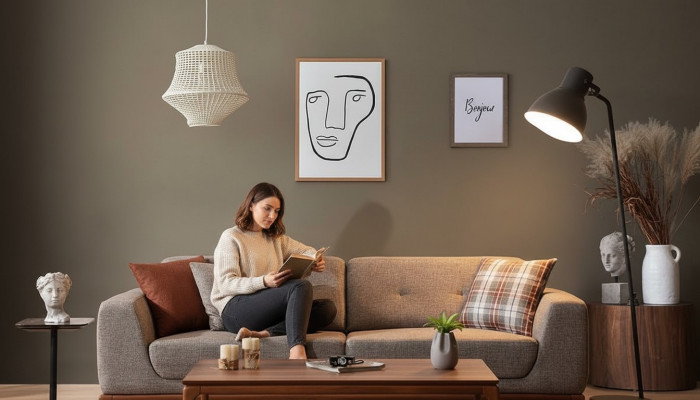 Sofa 3 miejsce do siedzenia Sofa tapicerowana szara Textill Siedziba Design Material Nowoczesne sofy kanapowe