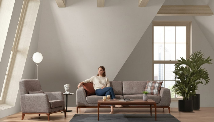 Luksusowy Zestaw sofowy Sofa 3 miejsce do siedzenia Fotel Materiał Nowoczesny Szary Zestaw Nowoczesny Nowy