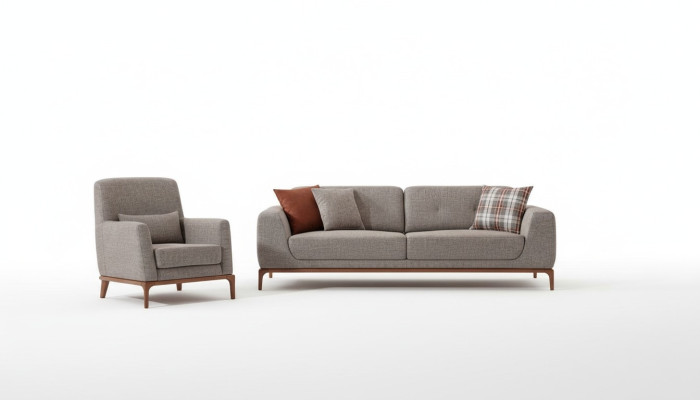 Luksusowy Zestaw sofowy Sofa 3 miejsce do siedzenia Fotel Materiał Nowoczesny Szary Zestaw Nowoczesny Nowy