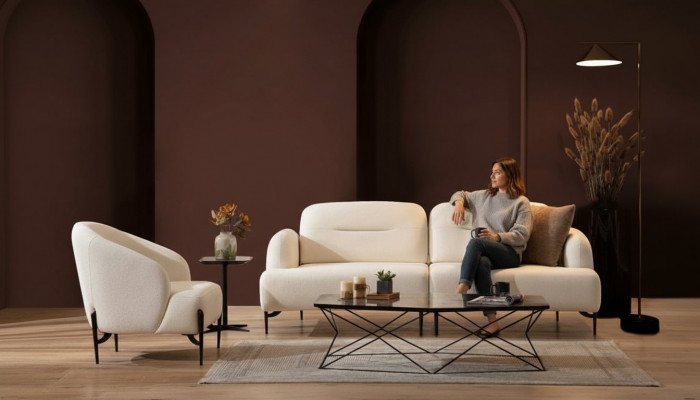 Designerski salon biały Ustaw 3 miejsce do siedzenia Podkładka Fotel Komplet 2-częściowy Nowość