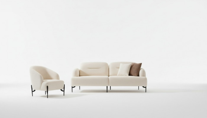 Designerski salon biały Ustaw 3 miejsce do siedzenia Podkładka Fotel Komplet 2-częściowy Nowość