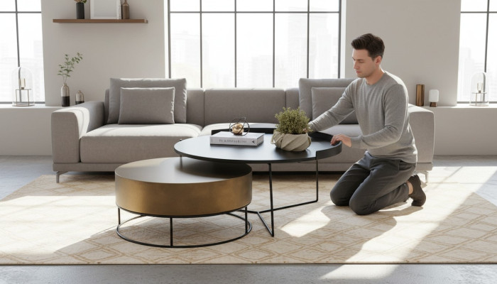 Designerski 2x Stoliki do kawy Nowoczesny okrągły metalowy stolik Stolik