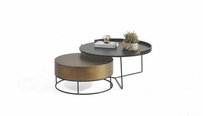 Designerski 2x Stoliki do kawy Nowoczesny okrągły metalowy stolik Stolik