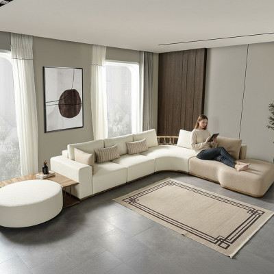 Biała Narożnikowa kanapa Nowoczesne Meble do Salonu Designerska Kanapa Sofa Włókienniczy 2szt