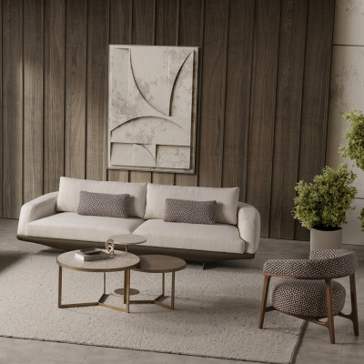 Zestaw wypoczynkowy do salonu Szara Sofa w kształcie litery L Brązowa Stołek Luxury Meble