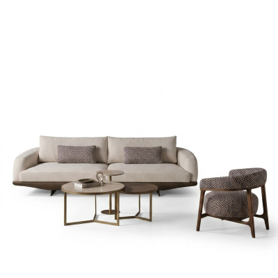 Zestaw wypoczynkowy do salonu Szara Sofa w kształcie litery L Brązowa Stołek Luxury Meble