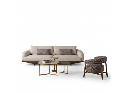 Zestaw wypoczynkowy do salonu Szara Sofa w kształcie litery L Brązowa Stołek Luxury Meble