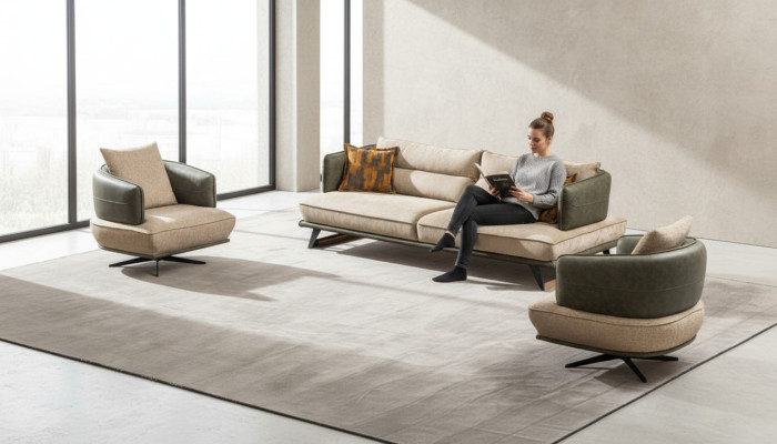 Salon Nowoczesny Zestaw Sof Designerska Kanapa Ustawić Podkładkę 3-miejsce siedzące 2x Fotel