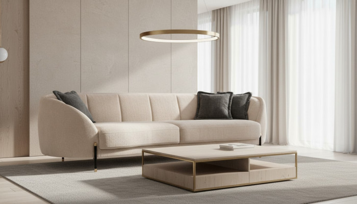 Kanapa Podkładka Beige Design Sofa 4 Siedziba Sofy Włókiennicze Design Sofa Meble nowe