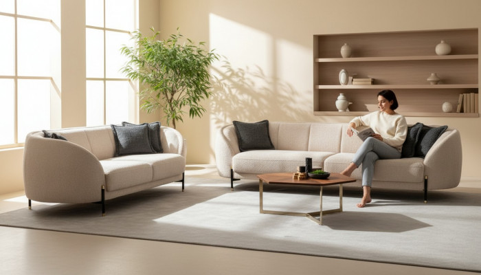 Nowoczesna Sofa 3 miejsce do siedzenia Beżowa Wysokiej Jakości Podkładka Sofas Design Włókienniczy nowa