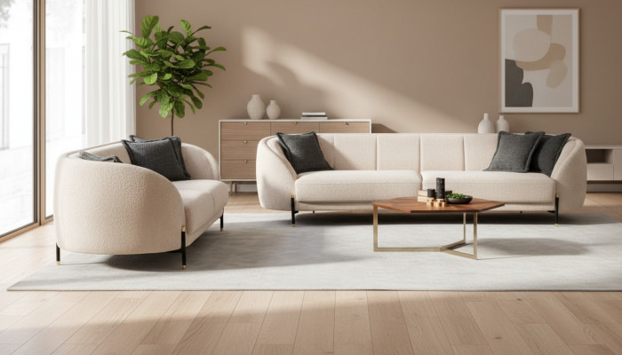 Nowoczesna Sofa 3 miejsce do siedzenia Beżowa Wysokiej Jakości Podkładka Sofas Design Włókienniczy nowa