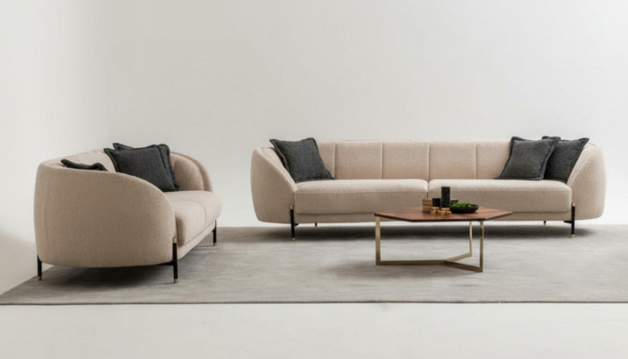 Nowoczesna Sofa 3 miejsce do siedzenia Beżowa Wysokiej Jakości Podkładka Sofas Design Włókienniczy nowa