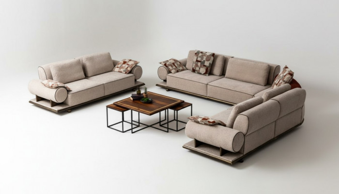 Sofa Tkaninowa Żywy krajobraz Narożnik Design Nowoczesna Sofa Narożnikowa kanapa L-Shape Beżowa Nowość
