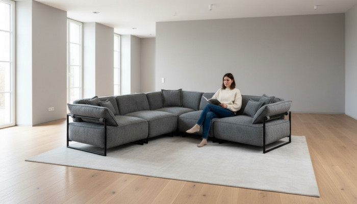 Sofa materiałowa Sofa Żywy krajobraz Narożnik Design Nowoczesna sofa Narożnikowa kanapa L-Shape Grey