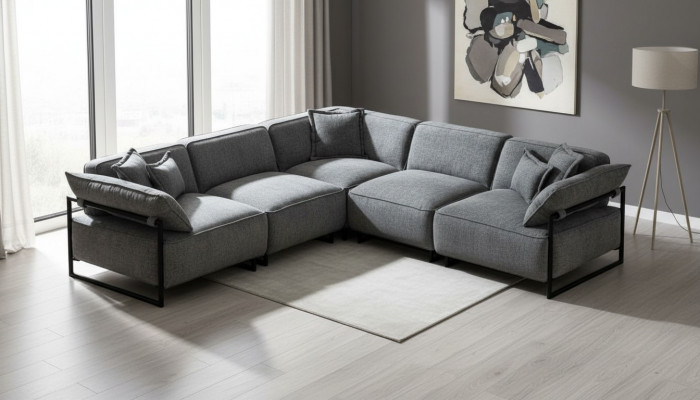 Sofa materiałowa Sofa Żywy krajobraz Narożnik Design Nowoczesna sofa Narożnikowa kanapa L-Shape Grey