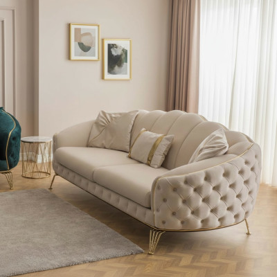 Nowoczesny zestaw do salonu Chesterfield Beige sofowy x2 3 miejsce do siedzenia PolsterFotel