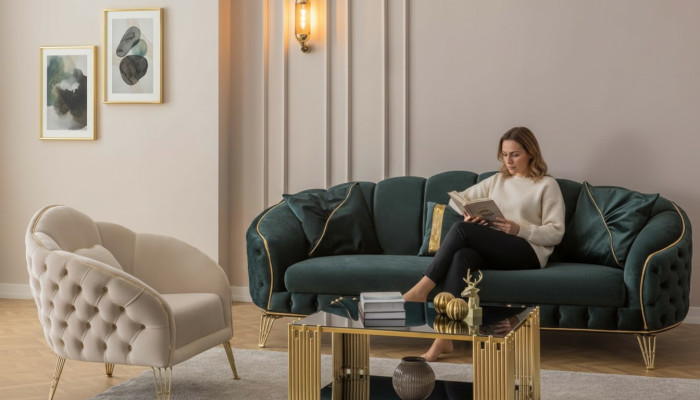 Nowoczesny Zestaw do Salonu Sofa 3 miejsce do siedzenia Fotel Włókienniczy Fotel Living Room Nowy
