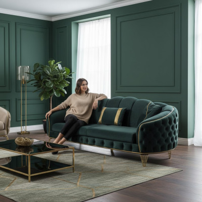 Chesterfield 2x 3 miejsce do siedzenia Sofa Podkładka Siedziba Włókienniczy Materiał Kanapy Sofa