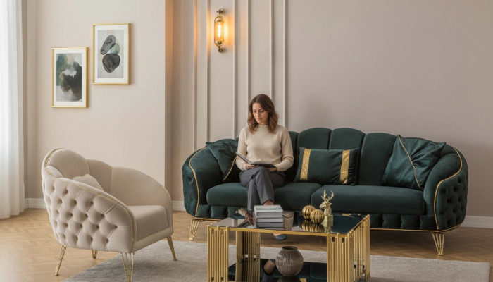 Kompletny salon 3-częściowy stylowa trzyosobowa sofa kanapa luksus 2x Fotel