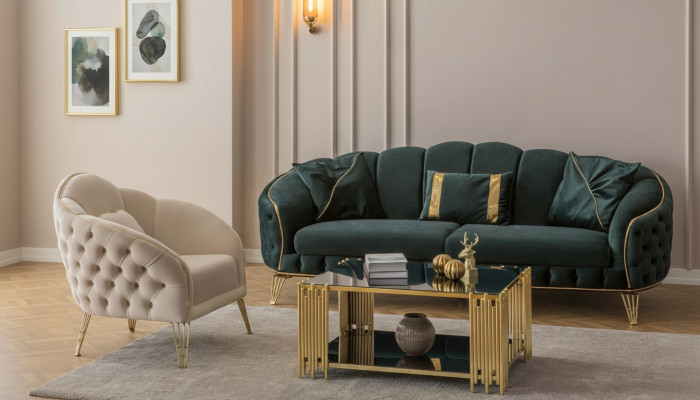 Kompletny salon 3-częściowy stylowa trzyosobowa sofa kanapa luksus 2x Fotel