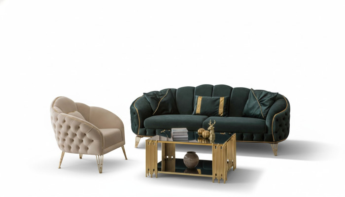 Kompletny salon 3-częściowy stylowa trzyosobowa sofa kanapa luksus 2x Fotel