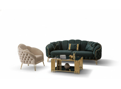 Kompletny salon 3-częściowy stylowa trzyosobowa sofa kanapa luksus 2x Fotel