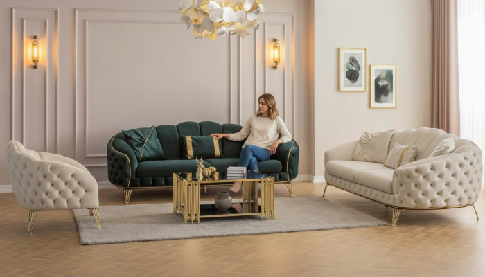 Kompletny salon 4-częściowy stylowy x2 3-miejsce siedzące Kanapa Nowoczesna 2x Fotel