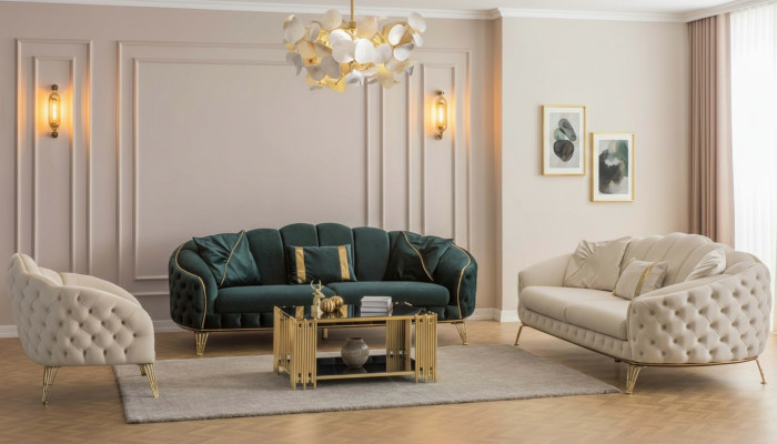 Kompletny salon 4-częściowy stylowy x2 3-miejsce siedzące Kanapa Nowoczesna 2x Fotel
