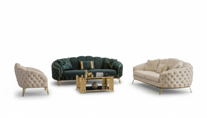 Kompletny salon 4-częściowy stylowy x2 3-miejsce siedzące Kanapa Nowoczesna 2x Fotel