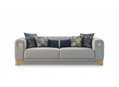 Sofa do Salonu 3 miejsce do siedzenia Szara Podkładka Sofy Design Drewno Włókienniczy nowy Modern