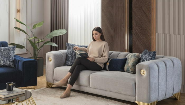 Sofa Tapicerowana x2 3-miejsce do siedzenia Sofy Włókiennicze Siedziba Design Sofy Nowoczesne Nowe