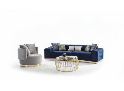 Zestaw sofowy Kompletna sofa tapicerowana niebieska trzyosobowa Modern Fotel nowość