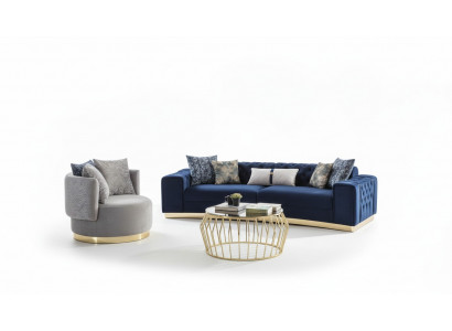 Zestaw sofowy Kompletna sofa tapicerowana niebieska trzyosobowa Modern Fotel nowość