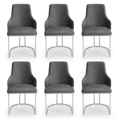 Nowoczesne Szare 6x Krzesła Metalowe Krzesło do Jadalni Designerskie Meble Luxury Krzesła