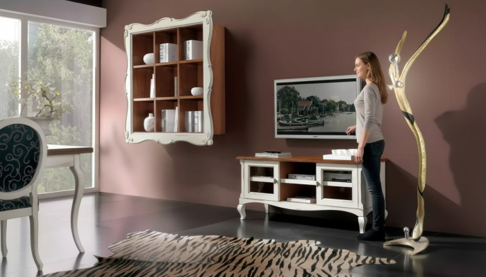 Jednostka ścienna Szafka ścienna do salonu, niska szafka, klasyczny design, zestaw 2 sztuki.
