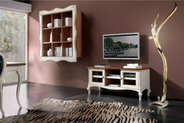 Jednostka ścienna Szafka ścienna do salonu, niska szafka, klasyczny design, zestaw 2 sztuki.