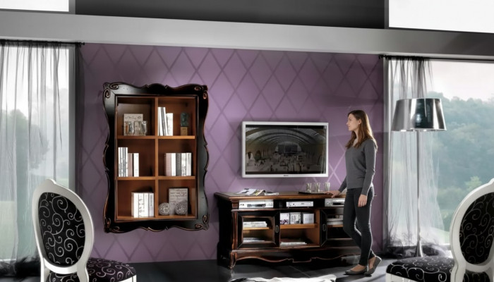 Szafka RTV Jednostka ścienna Półki Salon Klasyczne Drewno Design Meble Nowe