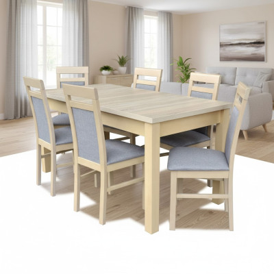 Stół obiadowy + 6x Krzesła jadalnia Ustaw Designer Drewno Classic Set