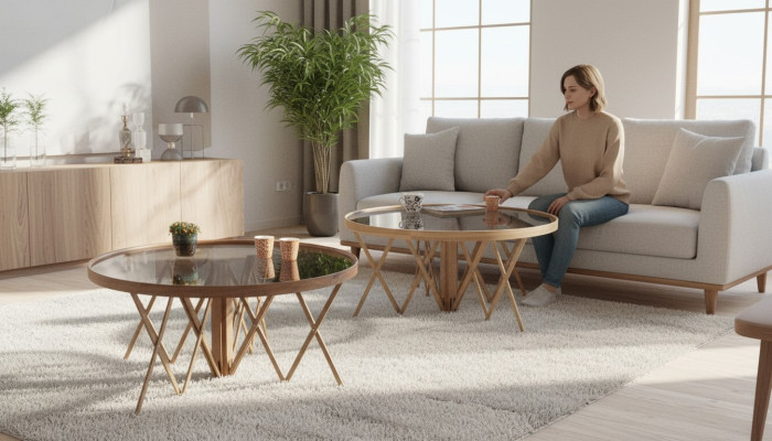 Designerski Zestaw do Salonu 2x Stoliki do kawy Okrągły Tabela Luxury Meble