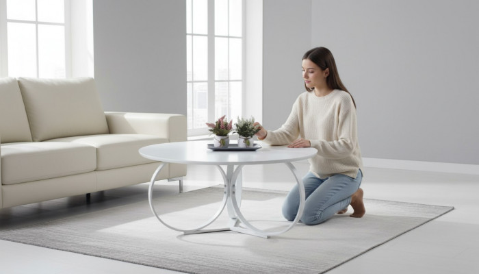 Biały stolik kawowy Okrągły Salon Tabela Designerskie Meble Nowoczesne Meble