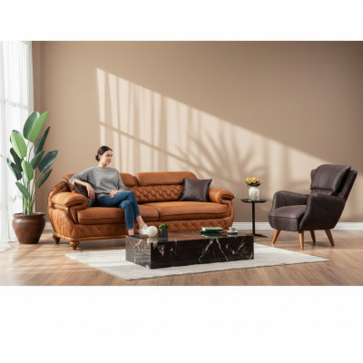 Nowoczesny komplet do salonu Trzyosobowa sofa Sofa Fotel Luxury Meble