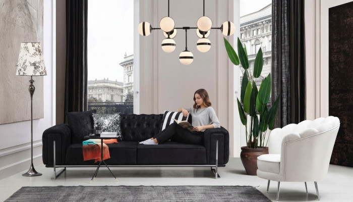 Nowoczesne Meble Salonowe Kompletna Sofa Kanapa Trzyosobowa Meble tapicerowane Fotel