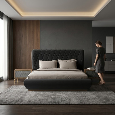 Sypialnia 3-częściowy luksusowy zestaw dwuosobowy Łóżko design Drewno 2x Szafki nocne w komplecie