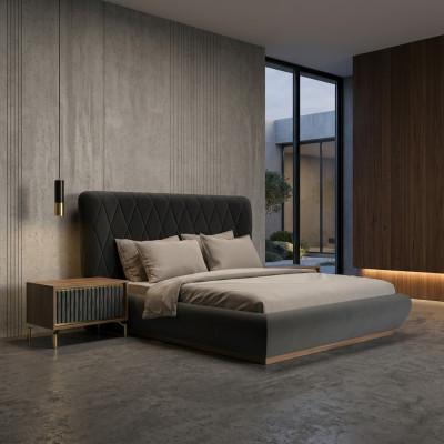 Sypialnia 3-częściowy luksusowy zestaw dwuosobowy Łóżko design Drewno 2x Szafki nocne w komplecie