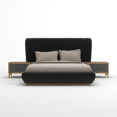 Sypialnia 3-częściowy luksusowy zestaw dwuosobowy Łóżko design Drewno 2x Szafki nocne w komplecie